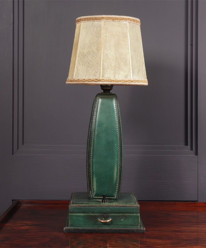 Stitched Leather Table Lamp by Jacques Adnet France 1950 - Hunt Vintage