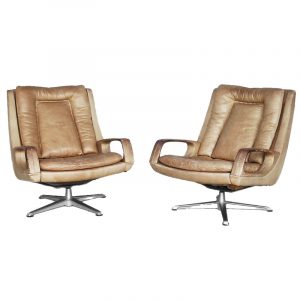 Leather Swivel Chairs by Carl Straub, 1950s, Set of 2
