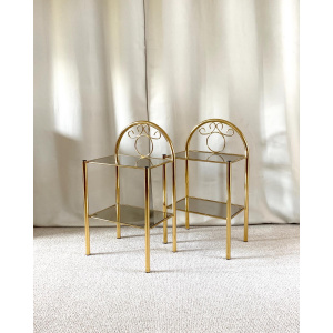 Italian Brass and Smoked Glass Bedside Tables