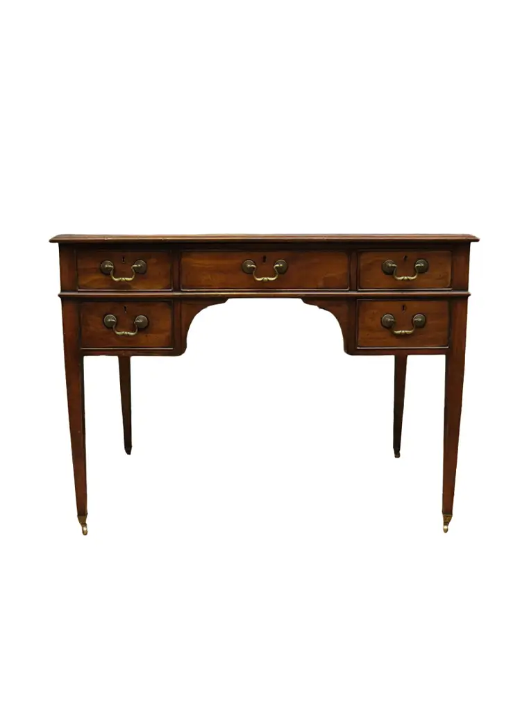 Antique 20th Century Mahogany Library Table Writing Desk With Leather Top -  Hunt Vintage