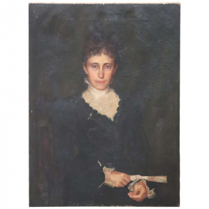 Antique Oil Painting On Canvas Portrait Of Lady