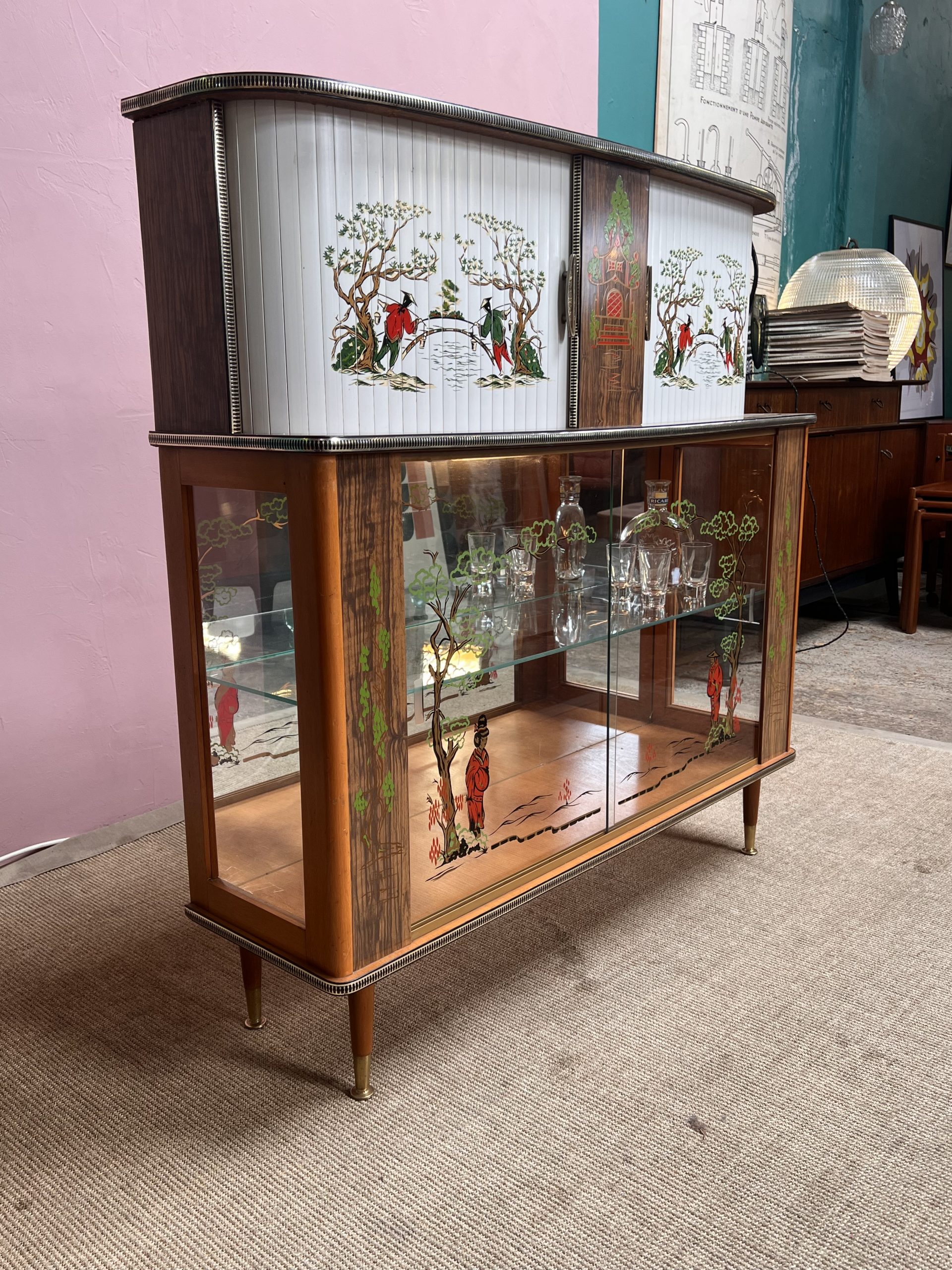 Drinks Cabinet, Gin Cabinet Glass and Mirror, England 1960s - Hunt Vintage