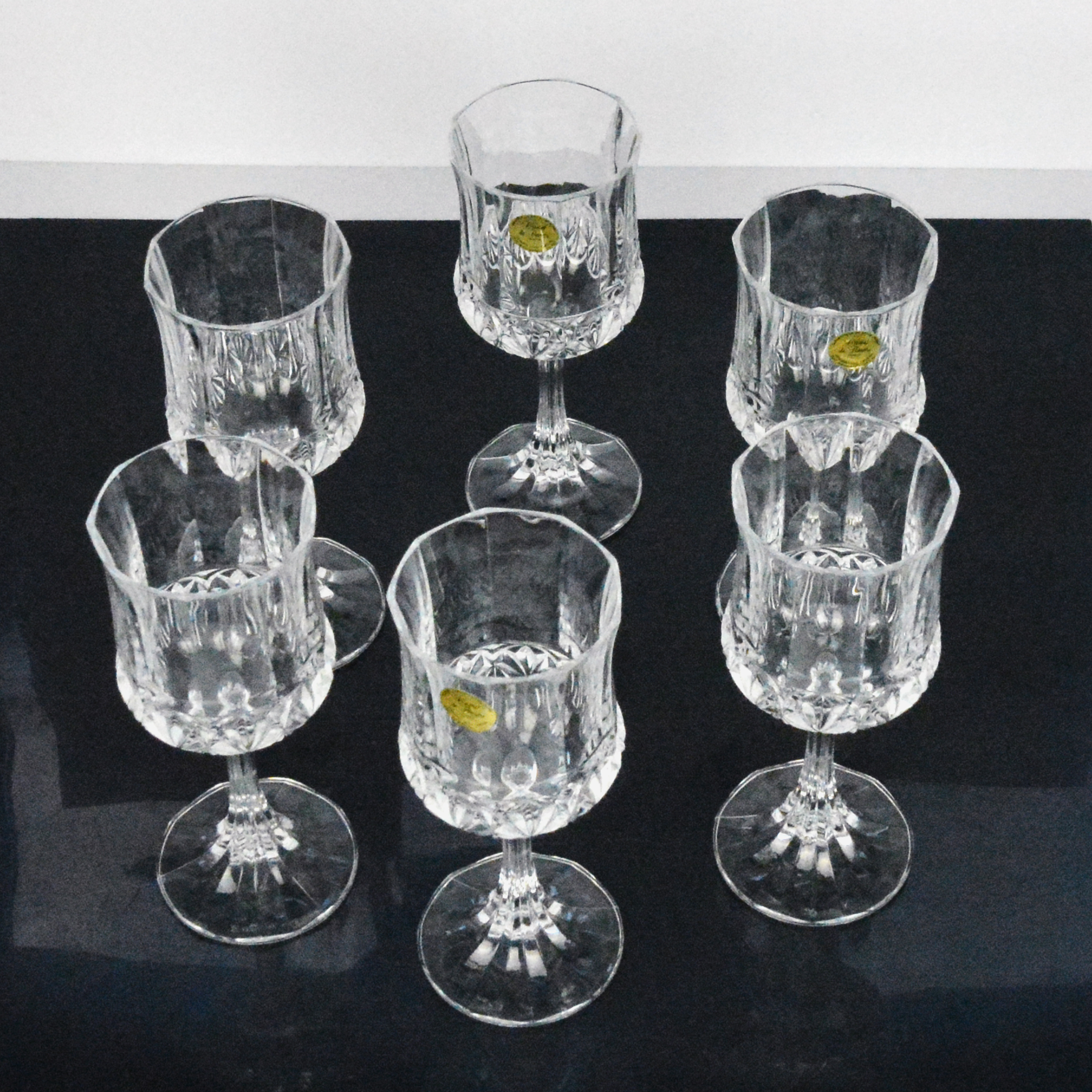 1980s set of 6 wine glasses Cristal de Flandre, France - Hunt Vintage