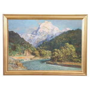 Cesare Bentivoglio Mountain Landscape With River Oil On Canvas Signed