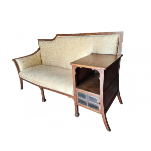 Walnut framed vintage gold upholstered settee, circa 1920