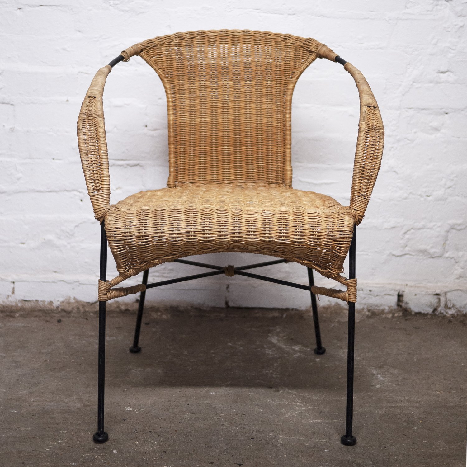 Vinatge Bamboo and Wicker Chair with Metal Legs, 1970s - Hunt Vintage