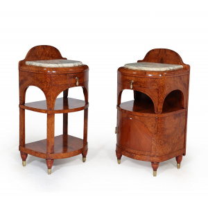 Ornate Art Nouveau Bedside Cabinets In Amboyna C1900