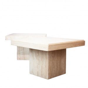 Post Modern Square Italian Travertine Side Tables By Stone International, 1970s, Set Of 2