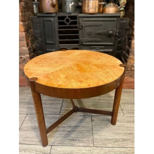 1950's Round three legged drum table in the style of Wormley for Dunbar