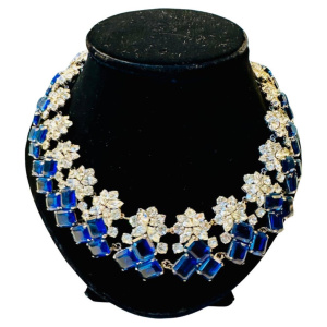 Stunning Early 1960s Dior Blue Clear Crystal Necklace