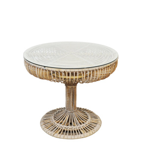 Vintage Decorative Woven Rattan Glass Top Table, 1980s