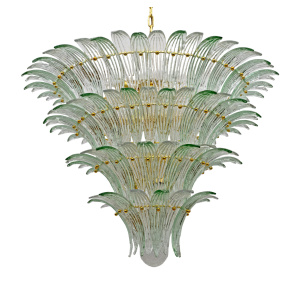 Mid-Century Modern Italian Murano Glass and Brass Palmette Chandelier