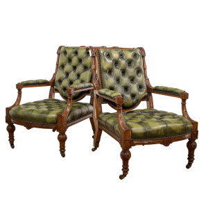 Pair of Rare Early Victorian Oak Library Chairs