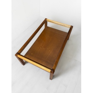 Mid century solid teak framed coffee table with clear glass top and teak wood magazine shelf Vintage