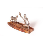 Art Deco Silvered Bronze Of Lady Feeding Deer By D’Arte C1930