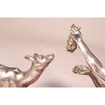 Art Deco Silvered Bronze Of Lady Feeding Deer By D’Arte C1930
