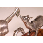 Art Deco Silvered Bronze Of Lady Feeding Deer By D’Arte C1930