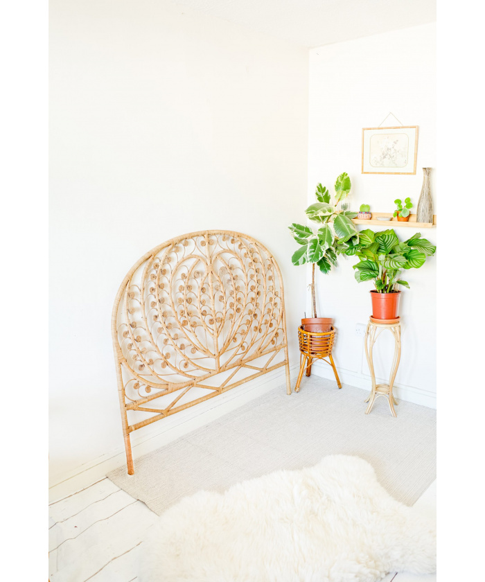 Wicker Peacock Heart Design Bed Headboard (UK Double size)