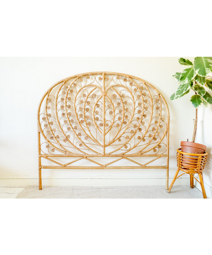 Wicker Peacock Heart Design Bed Headboard (UK Double size)