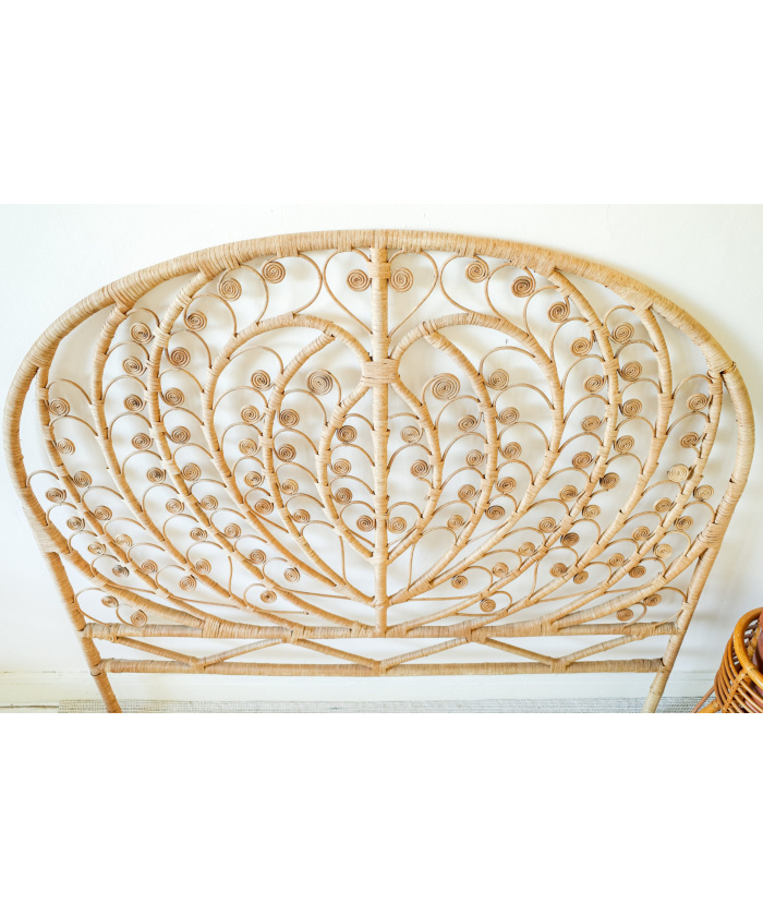 Wicker Peacock Heart Design Bed Headboard (UK Double size)