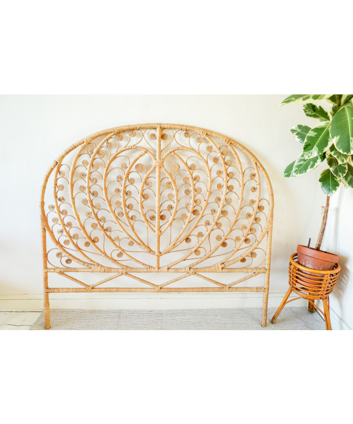 Wicker Peacock Heart Design Bed Headboard (UK Double size)