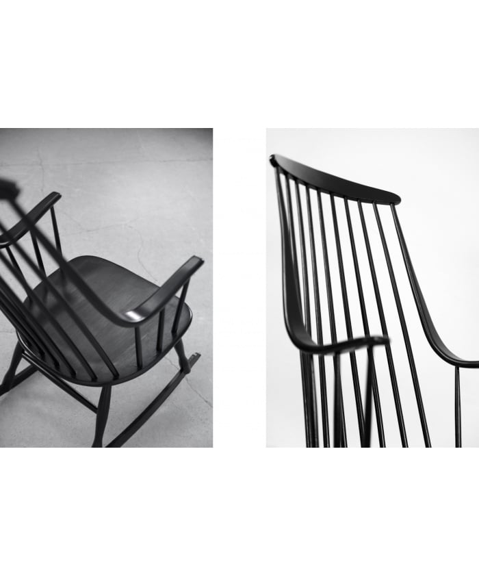 Vintage Swedish Wooden Black Rocking Chair Grandessa by Lena Larsson for Nesto, 1960s