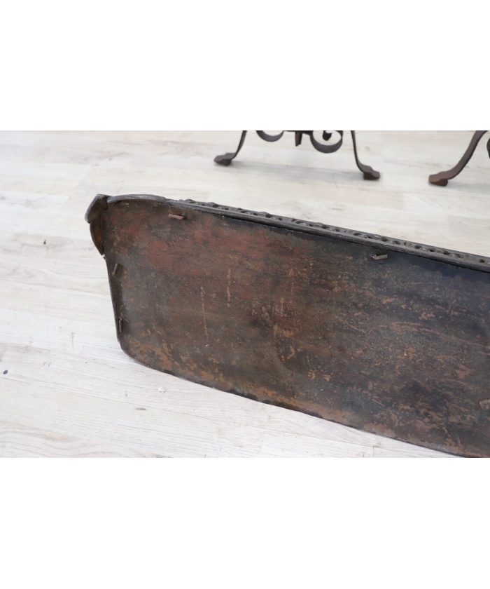 Set of antique fireplace tools in wrought iron and cast iron