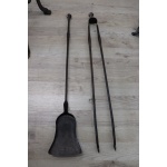 Set of antique fireplace tools in wrought iron and cast iron
