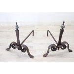 Set of antique fireplace tools in wrought iron and cast iron