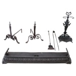 Set of antique fireplace tools in wrought iron and cast iron