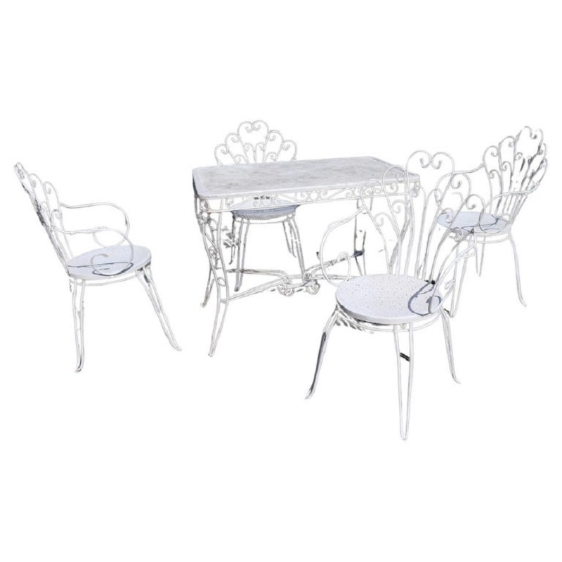 Garden Set in White Iron with Table and Armchairs, 1970s