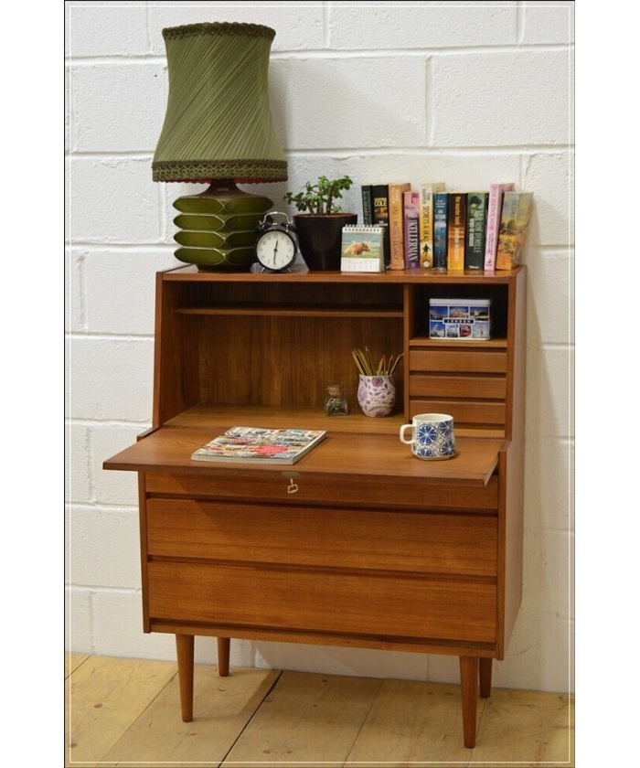 Vintage bureau writing desk teak danish design mid century - Hunt Vintage