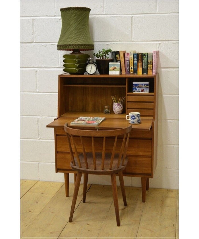 Vintage bureau writing desk teak danish design mid century - Hunt Vintage