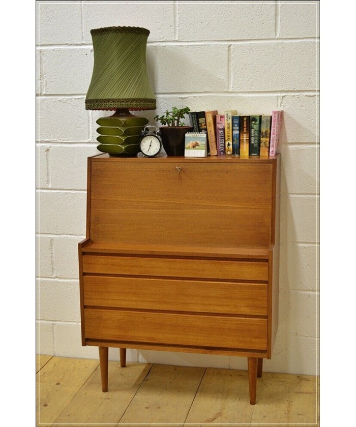 Vintage bureau writing desk teak danish design mid century - Hunt Vintage