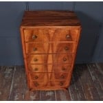 Tall Slim French Walnut Art Deco Chest Of Drawers