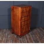Tall Slim French Walnut Art Deco Chest Of Drawers