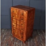 Tall Slim French Walnut Art Deco Chest Of Drawers