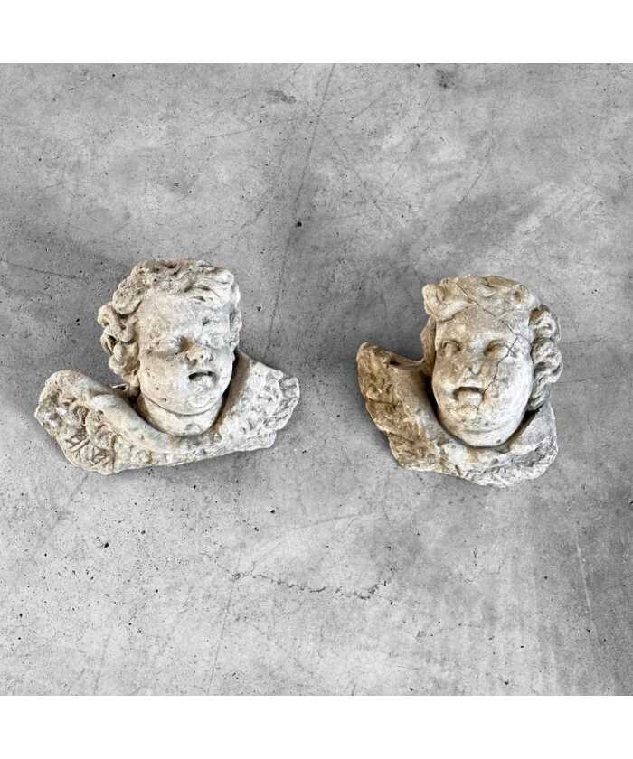 Exquisite Pair of Decorative Angel Head Busts, Mixed Media, 1930s
