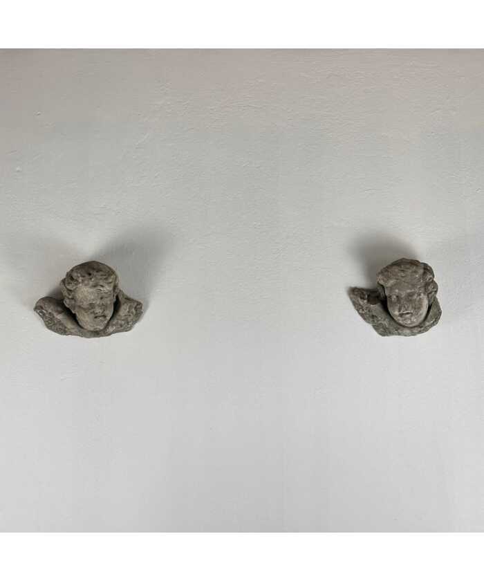 Exquisite Pair of Decorative Angel Head Busts, Mixed Media, 1930s