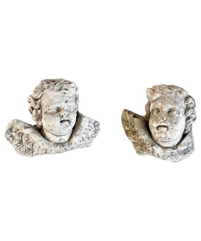 Exquisite Pair of Decorative Angel Head Busts, Mixed Media, 1930s