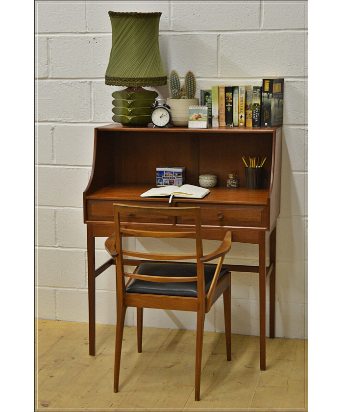 mid century bureau teak writing desk danish design vintage - Hunt Vintage
