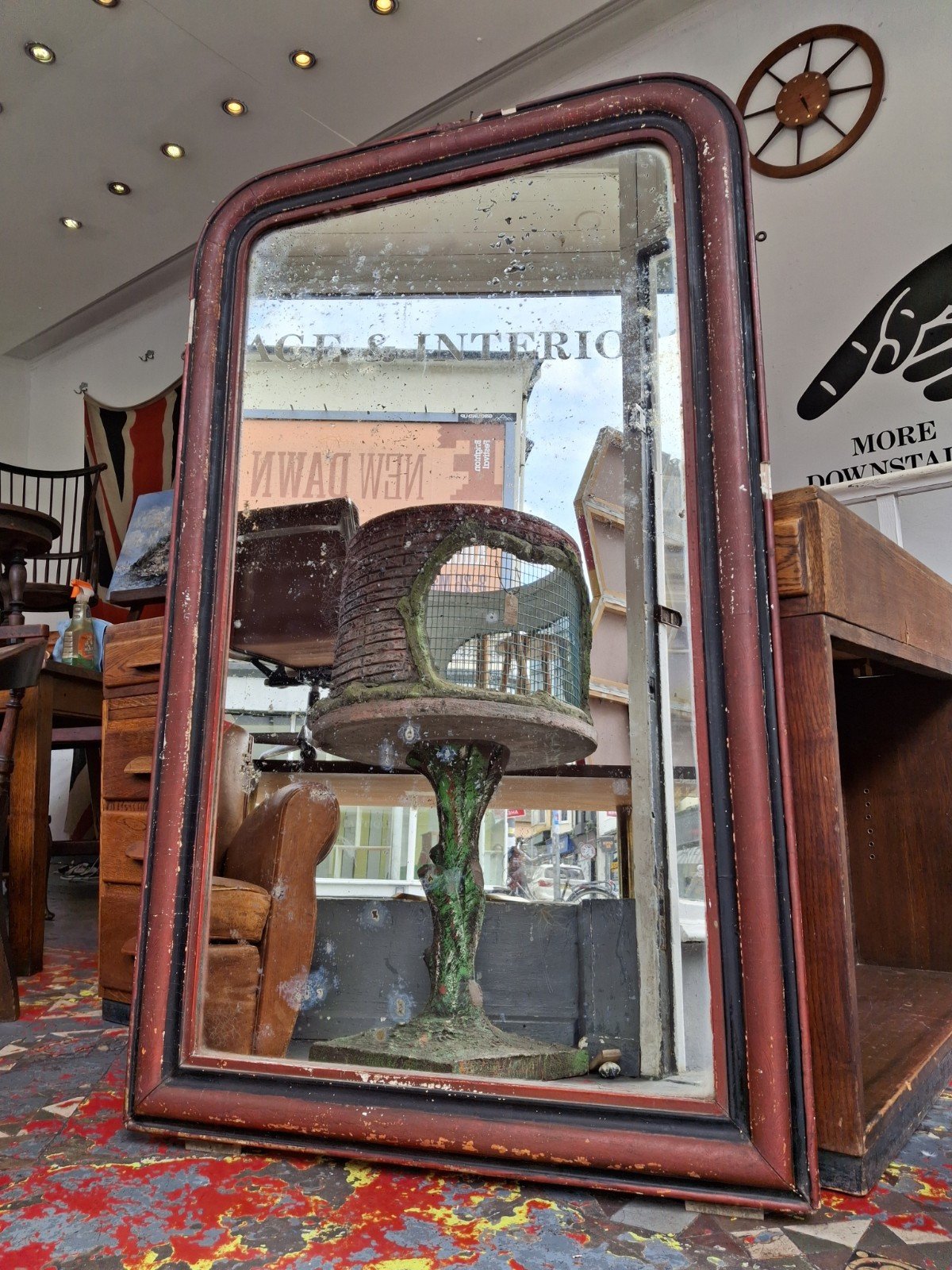 Large Scale 19th Century French Painted Louis Philippe Mirror. Antique/Mercury