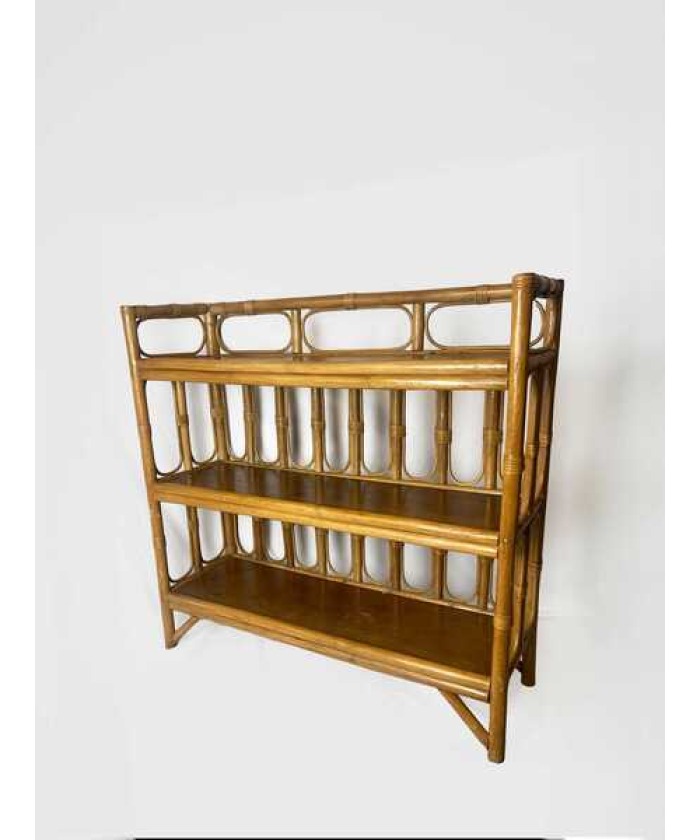 Mid Century Bamboo Display Case, Vintage Bamboo Shelves, Retro Wicker And Bamboo Bookcase, 1970's Furniture