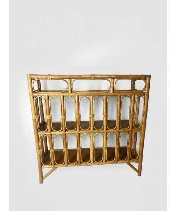 Mid Century Bamboo Display Case, Vintage Bamboo Shelves, Retro Wicker And Bamboo Bookcase, 1970's Furniture