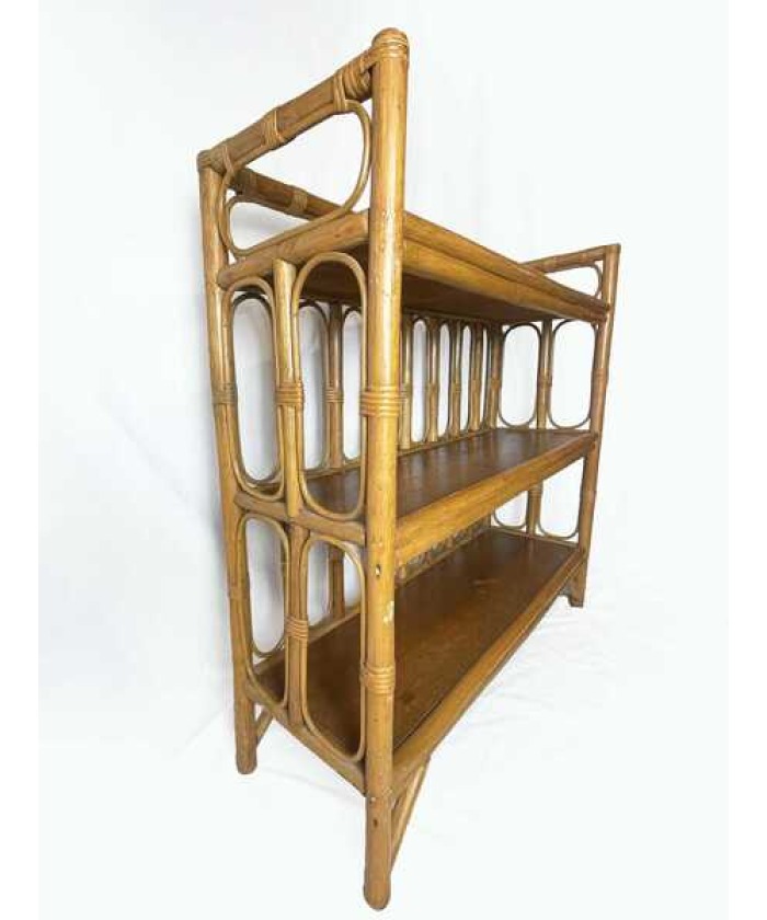 Mid Century Bamboo Display Case, Vintage Bamboo Shelves, Retro Wicker And Bamboo Bookcase, 1970's Furniture