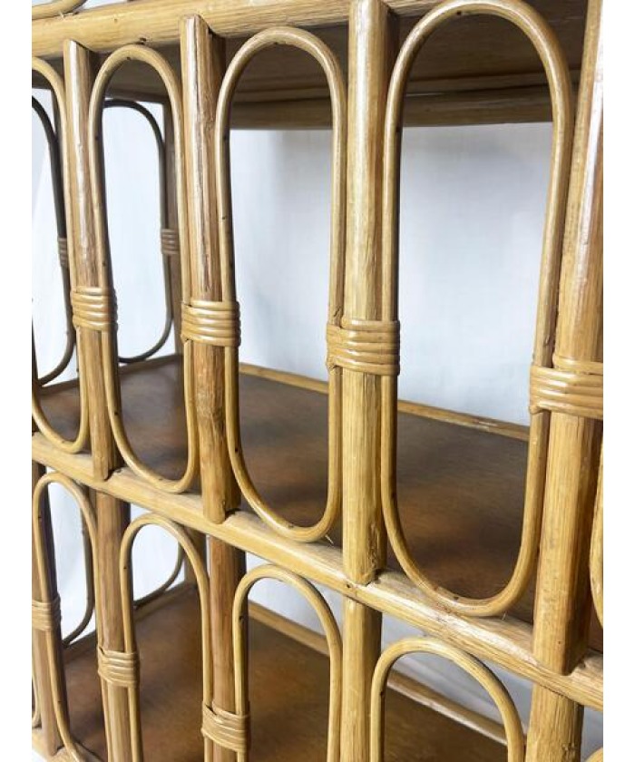 Mid Century Bamboo Display Case, Vintage Bamboo Shelves, Retro Wicker And Bamboo Bookcase, 1970's Furniture