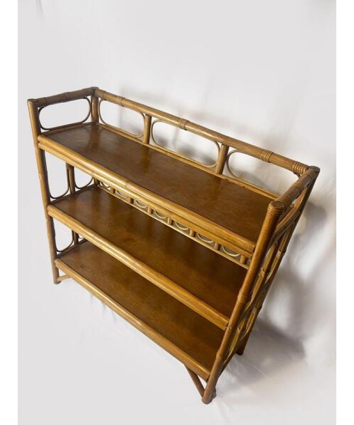 Mid Century Bamboo Display Case, Vintage Bamboo Shelves, Retro Wicker And Bamboo Bookcase, 1970's Furniture