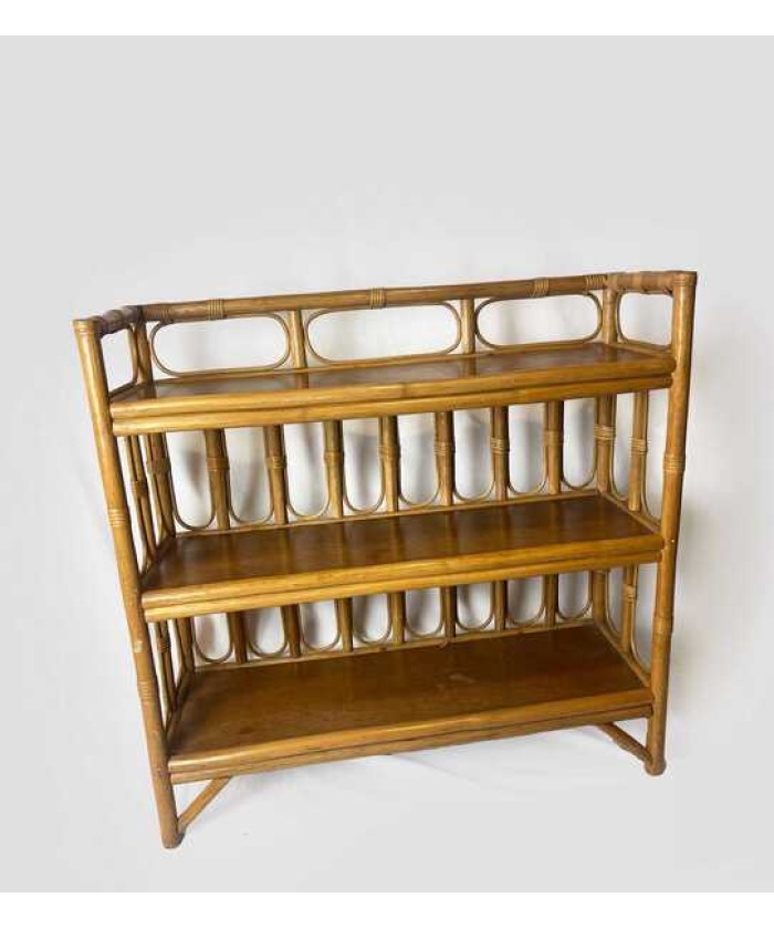 Mid Century Bamboo Display Case, Vintage Bamboo Shelves, Retro Wicker And Bamboo Bookcase, 1970's Furniture