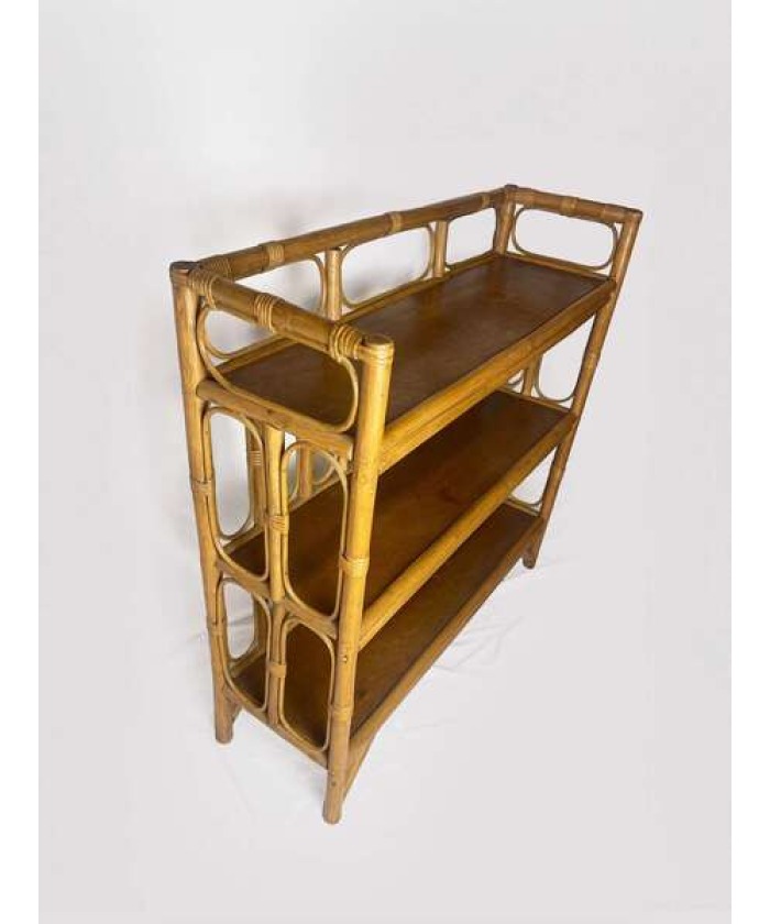 Mid Century Bamboo Display Case, Vintage Bamboo Shelves, Retro Wicker And Bamboo Bookcase, 1970's Furniture