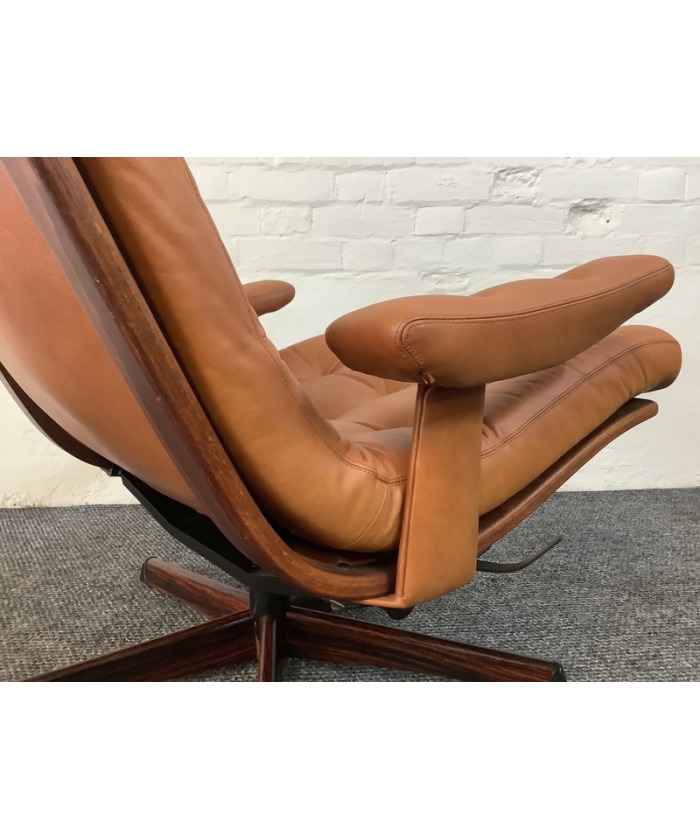 Gote Mobler Leather Reclining Swivel Chair.